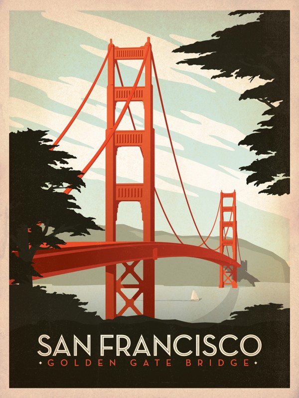 San Francisco Golden Gate Bridge vintage poster  Print